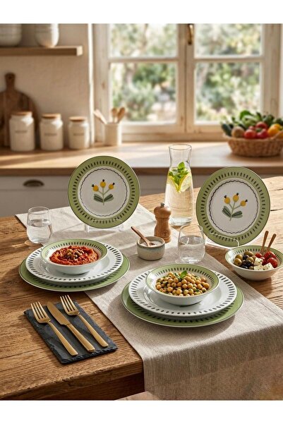 Kütahya Porselen Yasemin 24 Parça Yemek Takımı Yeşil