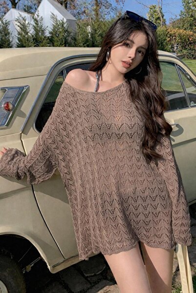 YUGA KNİTTİNG ΓΥΝΑΙΚΕΙΟ Με δαντελωτό σχέδιο ΜΑΚΡΥΜΑΝΙΚΟ ΑΝΕΤΟ ΚΟΜΨΟ ΠΛΕΚΤΟ ΦΟ...