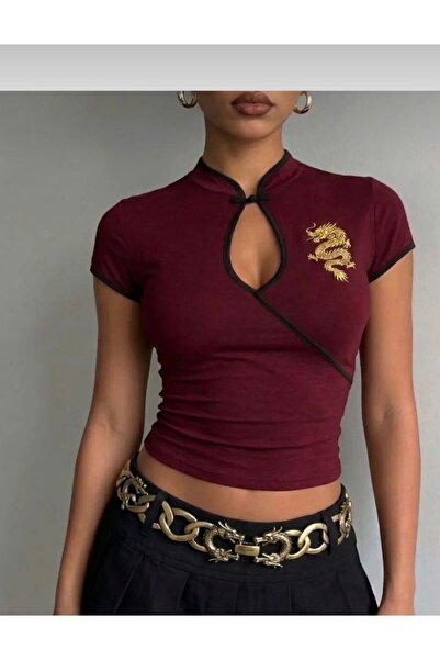 Minga London Μοτίβο δράκου με γιακά μανταρίνι, Vintage Qipao με κοντό μανίκι,...