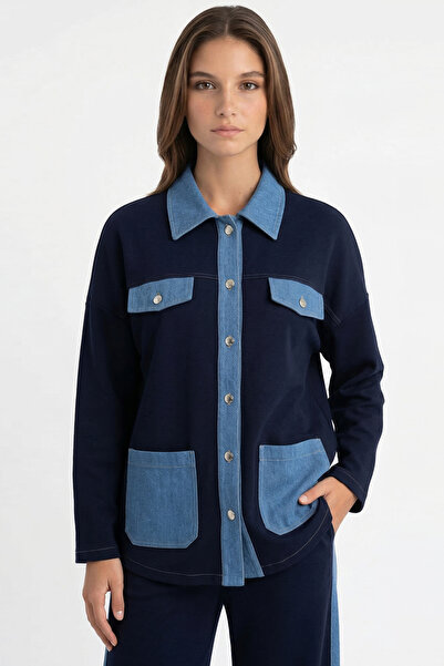 Exquise Long Sleeve Shirt Collar Pocketed Knitted Regular Jacket