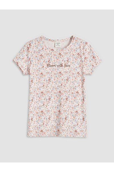 LC Waikiki Παιδικό μπλουζάκι LCW για κορίτσια με φλοράλ σχέδιο και ραβδώσεις