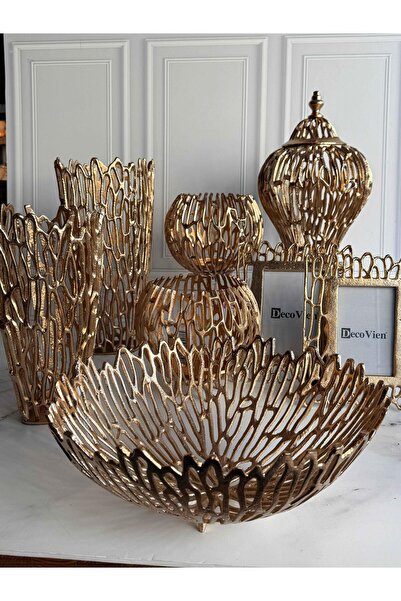 ROSSEV Antik Eskitme Altın 8 Parça Salon Aksesuarı