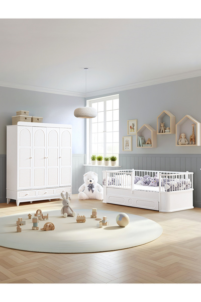 Setay Tetri Çocuk Odası, Tetri 4 Kapaklı Dolap, Antalya Yavrulu Karyola - Beyaz
