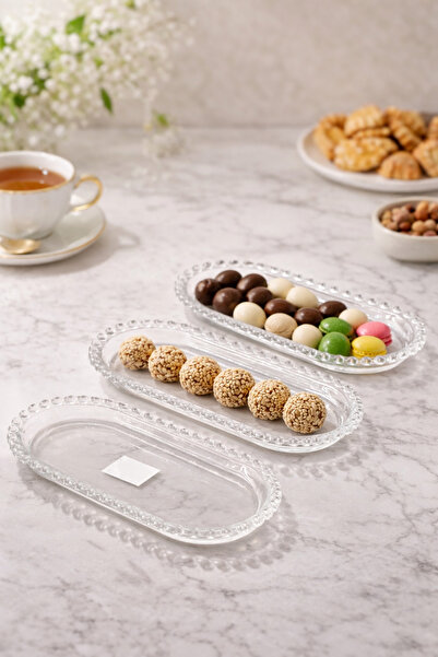 YzHome 3-Piece Glass Beaded Presentation Plate Serving Bowl Plate 25*12cm