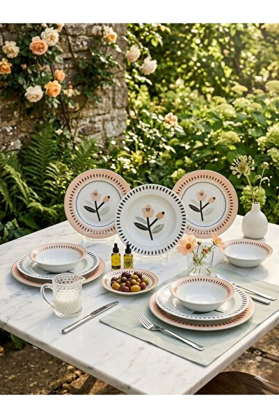 Kütahya Porselen Yasemin 24 Parça Yemek Takımı Pembe