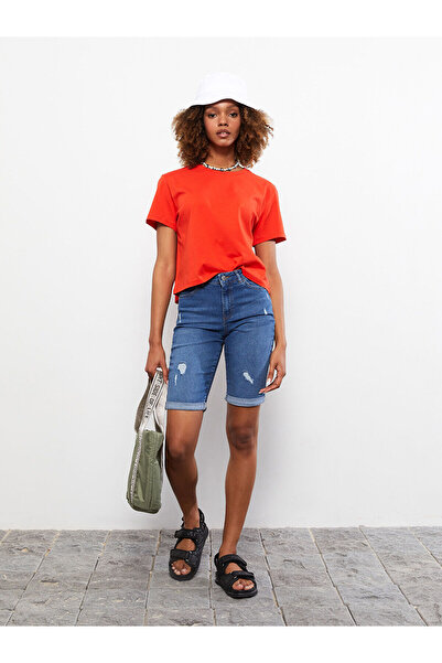 LC Waikiki Gerade geschnittene Rodeo-Jeansshorts für Damen mit Taschendetail ...