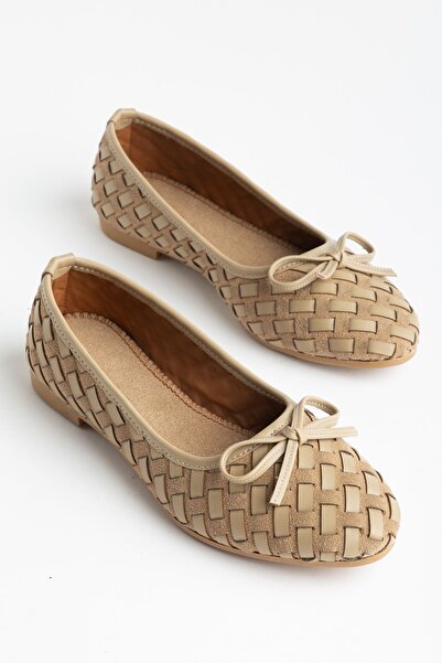 Hayalimdeki Ayakkabı Bero Women's Mink Hand Knitted Bow Orthopedic Ballet Flats