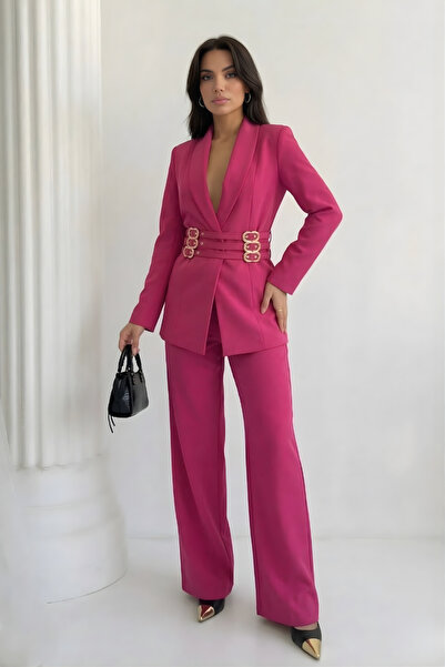 Potenza Women's Double Suit Gold K Belt I V Padded Shoulders Blazer Jacket B ...