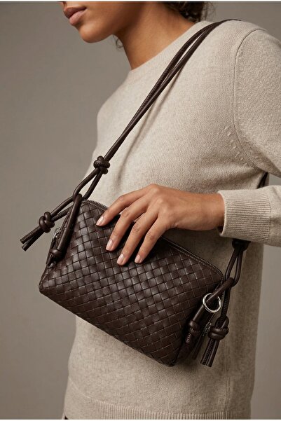 MRS.MODA Women's Brown Knitwear Patterned Shoulder Bag Stylish Daily Use Cris...