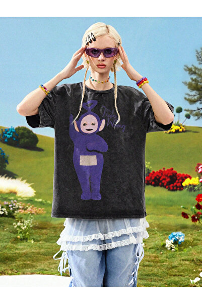 Touz Imprimeu vintage Teletubbies, lavabil supradimensionat tricou