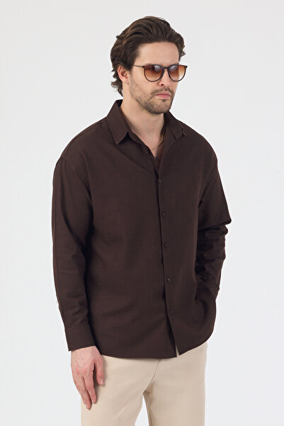 Danger Cămașă pentru bărbați, bumbac în in lookuri, maro