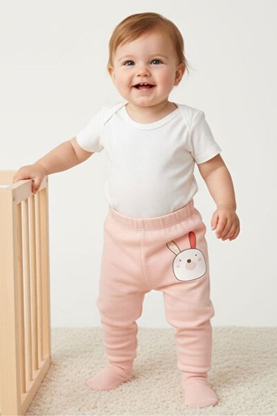 Mother Love %100 Organik Pamuk Kendinden Çoraplı Patikli Kız Bebek Tek Alt De...