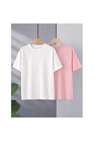 MARKATEM Σετ oversized μπλουζών T-Shirt σε λευκό και πολύχρωμο λαιμόκοψη Crew...