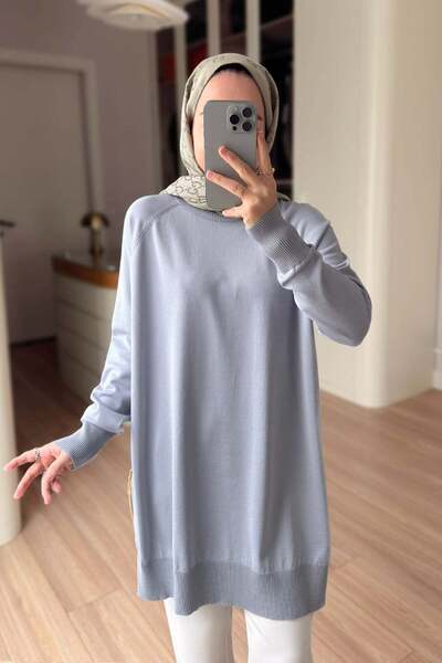 Ka Hijab Τούνικ με φερμουάρ στο πλάι, βασικό, μερσεριζέ - Γκρι