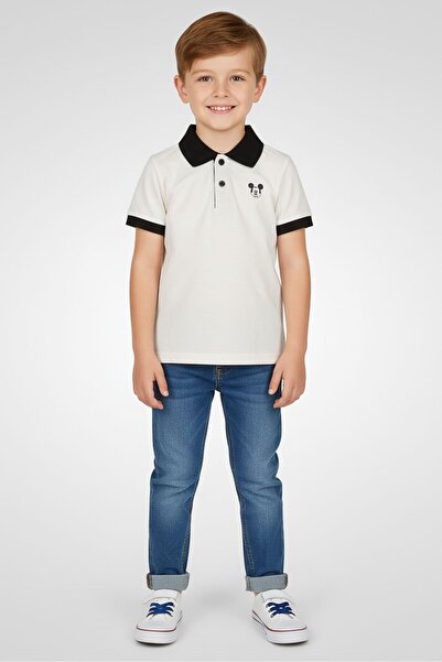 Disney Toddlers Boy Short Sleeve Micky Mouse Polo Shirt, White