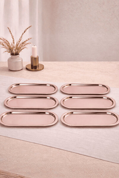Sarkap Home 6'lı Açık Bronz Oval Sunumluk Metal Servis Tepsisi