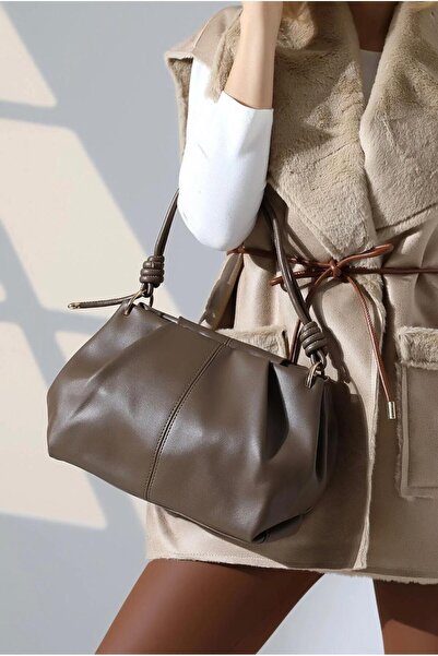 RumyaCollection Kadın Büzgülü Kol ve Omuz Çanta Vizon