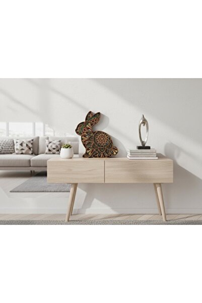 STORi Ahşap Mandala Tavşan Dekor – El Boyamalı 5 Katman Lazer Kesim Duvar-Raf...