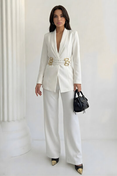 Potenza Women's Double Suit Gold K Belt I V Padded Shoulders Blazer Jacket B ...