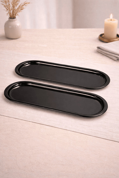 Sarkap Home 2'li Oval Sunumluk Tepsi - Parlak Siyah
