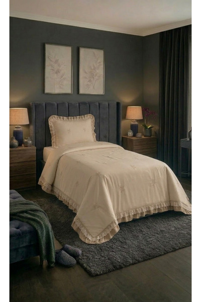 LALHOME Cotton Filled Set of Single Bedspread - Beige 180X240 cm