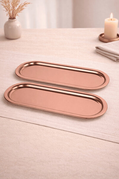 Sarkap Home 2'li Oval Sunumluk Tepsi - Bronz