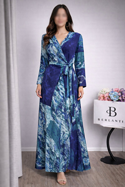 TOP BERLANTY Ocean Glow Maxi Wrap Dress - Abstract Blue