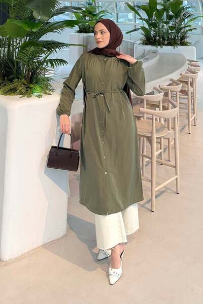 lamelif Cupra Tunic with Tie Detail Khaki