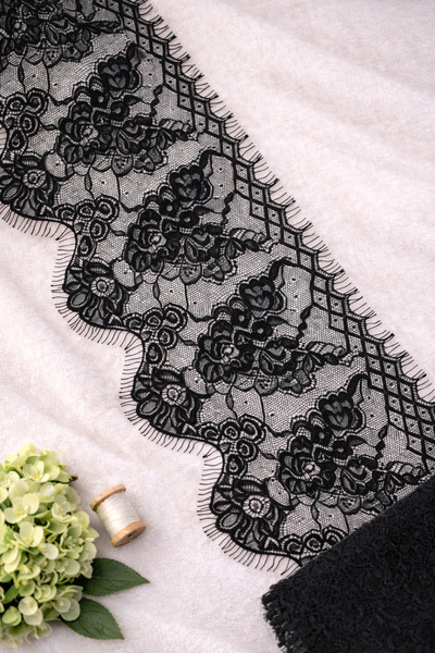 Ak Tuhafiye Black Bearded Lace Strips 15 cm Wide 3 Meters Long |   Evening Dr...