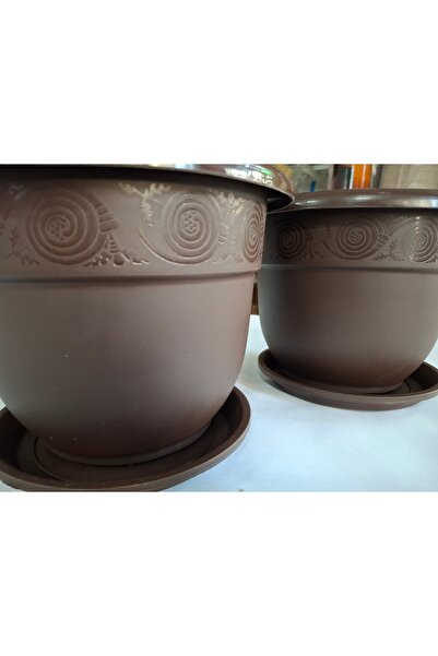 sterk Pachet 2 Ghivece plastic pentru flori, 20 cm, maro inchis