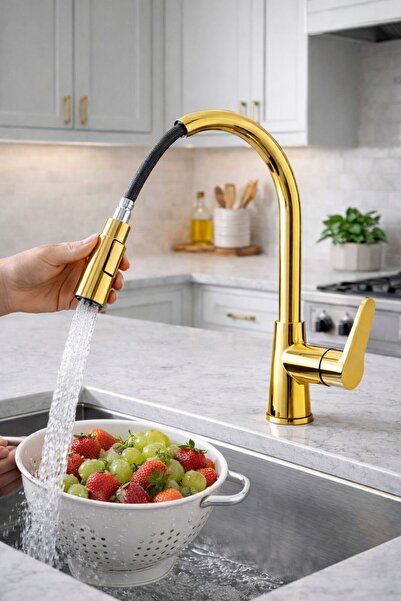 HCE STORE Spiralli Mutfak Eviye Bataryası İnce Modern Tasarım Gold