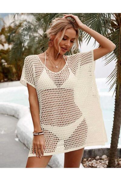 MODA MHE Women's Summer Perforated Aj Lace-Like Knit Ik Basic Knitted Beach D...