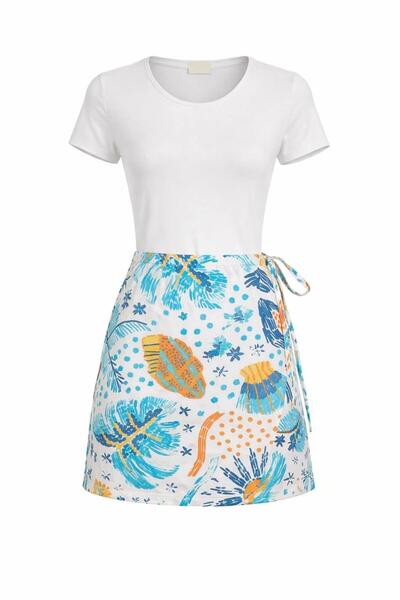 Eight Fashion Women's Multicolored High Waist Zippered Asymmetrical Skirt wit...