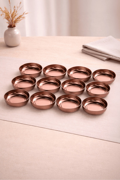 Sarkap Home 12'li Dondurmalık ve Çerezlik Seti - Bronz 10 cm Çap, 3.2 cm Yüks...