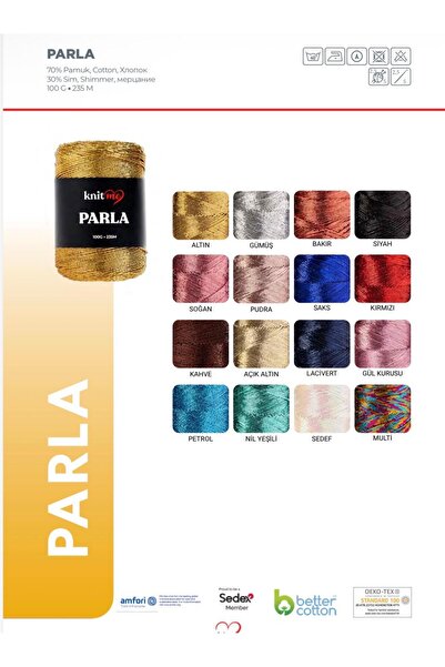 knitme PARLA 100 Gram 235 Metre Simli İp - Paketleme İpi - Süs İpi-Altın