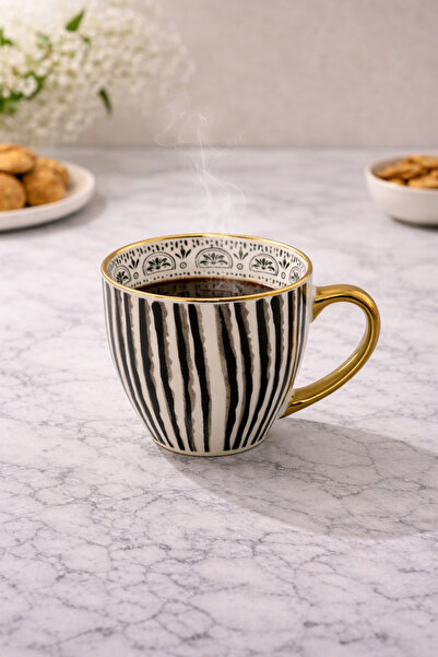 YzHome Porcelain Patterned Gold Detailed Mug Cup 220ml