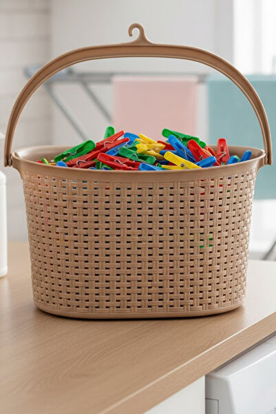 TechnoStation Askılı Hasır Desenli Mandal Sepeti - Çok Amaçlı Balkon Ve Çamaş...