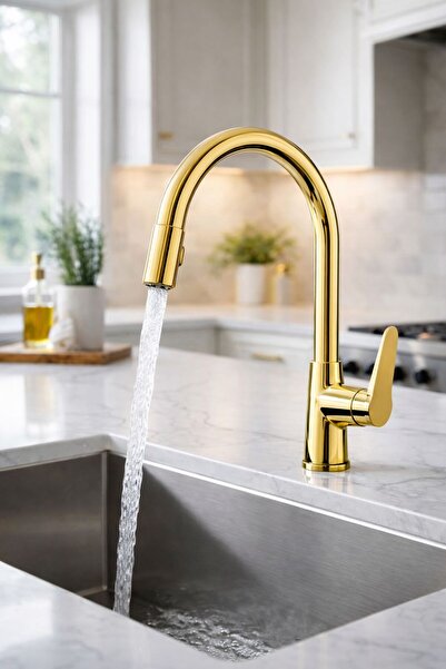 HCE STORE Spiral Kitchen Sink Faucet Slim Modern Design Gold