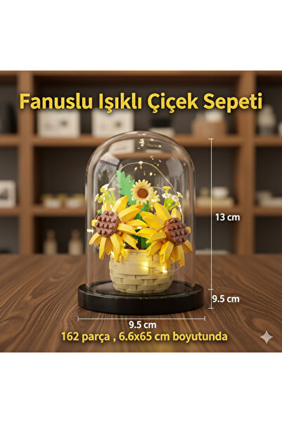 KOBE Fanuslu Işıklı Lego Tarzı Çiçek Sepeti Yapı Blok Seti – 162 Parça, LED P...