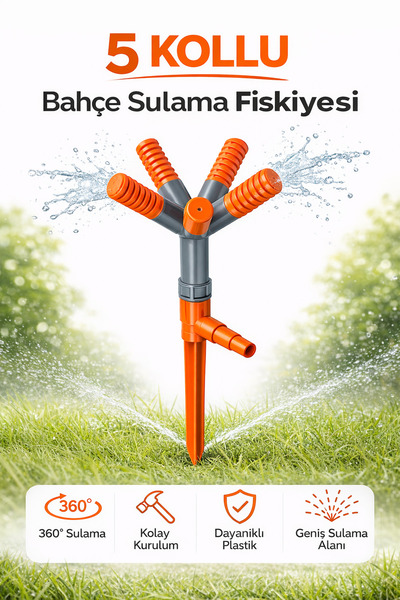 DESIPHON نظام ري الحديقة ذو 5 أذرع، رشاش دوار لري العشب، جهاز ري أوتوماتيكي ل...