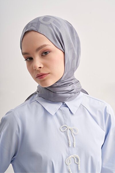 carell Yazı Desen Jakar İtalyan İpekli Şal - Silver Gri