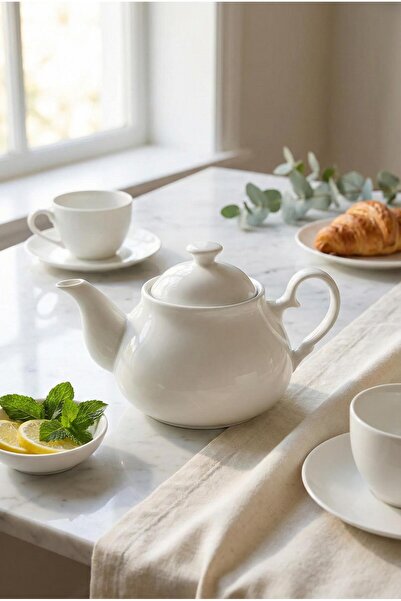 EWs إبريق شاي من البورسلين الأبيض سعة 750 مل وأدوات عرض أنيقة لوجبة الإفطار و...