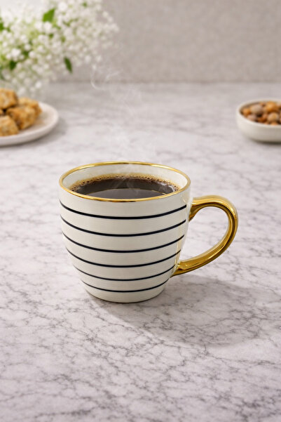 YzHome Porcelain Patterned Gold Detailed Mug Cup 220ml