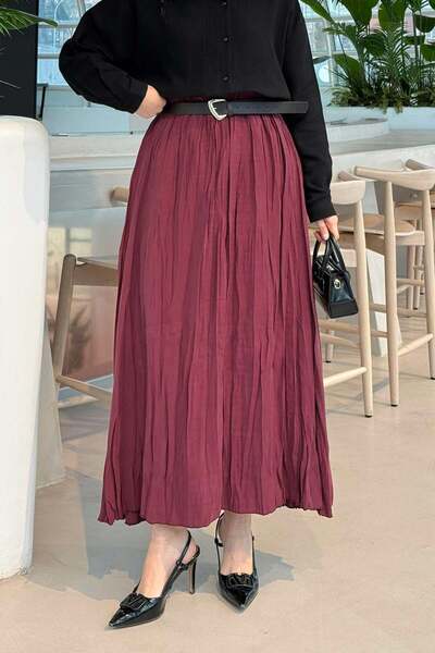 lamelif Kraşlı Hijab Skirt Burgundy