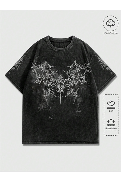 Touz Gothic Graphic Yıkamalı Oversize Vintage T-Shirt