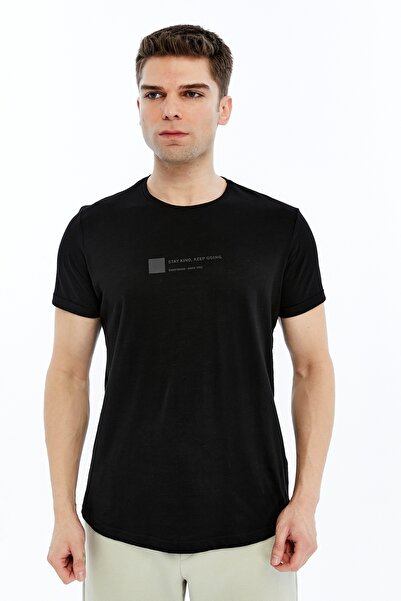 trender Flamlı Single Jersey Double Sleeve Men's T-Shirt 2735 Black