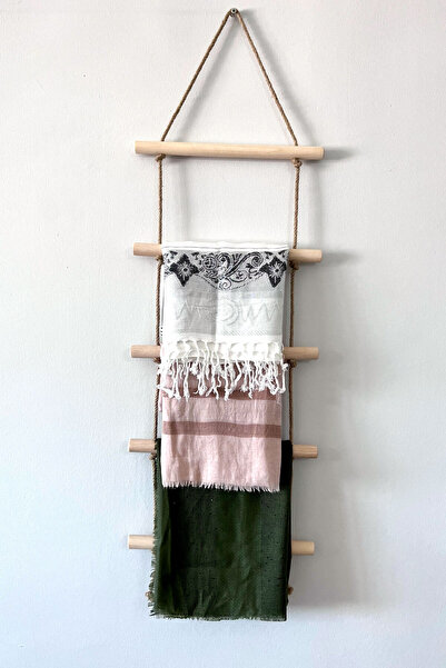 Kuzeylina 5 Katlı Ahşap Havlu Merdiveni Halatlı Duvar Askısı