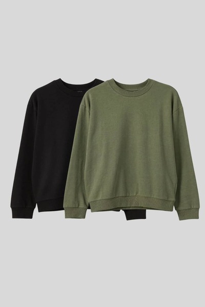 2'li Ekonomik Paket Siyah-Haki Unisex Bebek Ve Çocuk Sweatshirt - 1-8 Yaş Arası