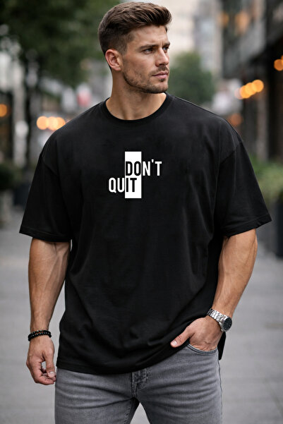 DEEPSENCE Men's Black Oversized T-Shirt Dont Quit Logo