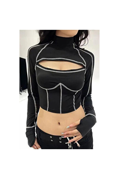 İsra Ayyıldız Moonstar Collection Siyah Parçalı Ters Dikiş Ve Parmak Detay Go...